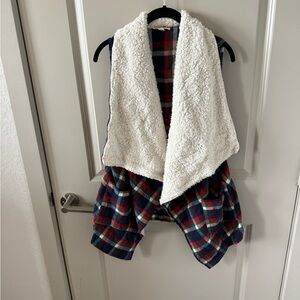 Plaid Romper with Sherpa Vest